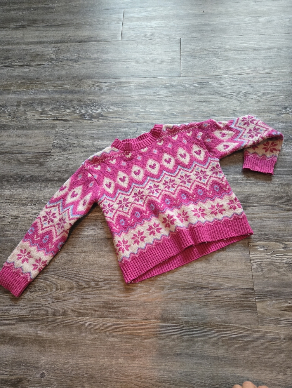 4T Girls jumping beans Pink Fair Isle Crewneck Sweater with Cream Accents